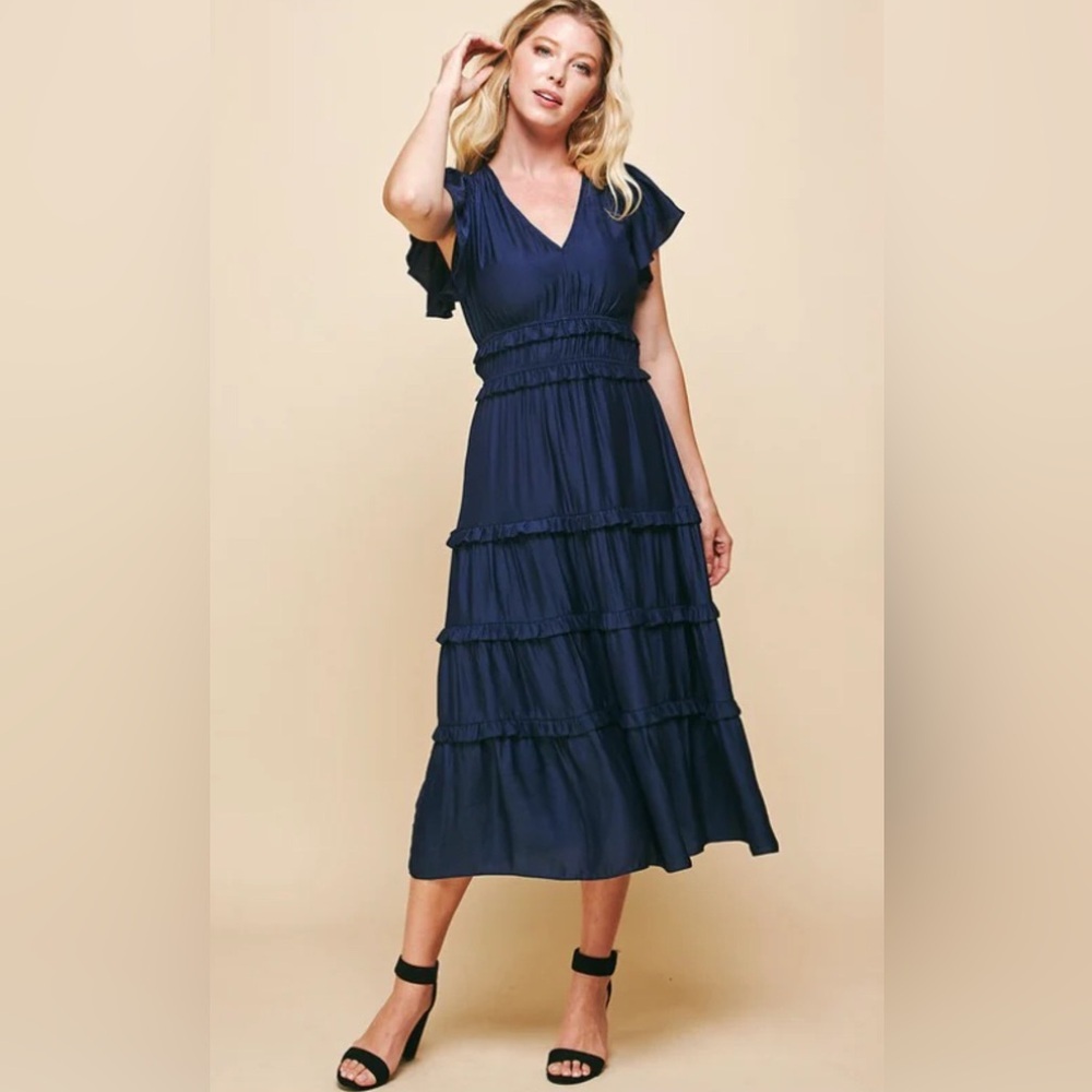 Pinch Navy Blue Tiered Midi Dress